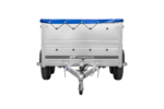 GARDEN TRAILER 264/2 KIPP remorque à deux essieux avec roue jockey, tiges de support, ridelles supplémentaires et bâche plate bleue – Image 4