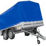 Remorque à deux essieux 264x150 UNITRAILER GARDEN 265/2 KIPP avec châssis H-1100 et bâche bleue