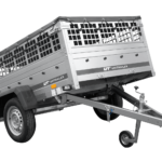 Remorque à un essieu 200x125 UNITRAILER GARDEN 201 KIPP avec côtés en filet et bâche grise