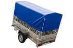 Remorque à un essieu 230x125 UNITRAILER GARDEN 230 KIPP avec côtés en filet, châssis H-800 et bâche bleue – Image 4