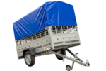 Remorque à un essieu 230x125 UNITRAILER GARDEN 230 KIPP avec côtés en filet, châssis H-800 et bâche bleue