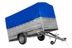 Remorque à un essieu 264x150 UNITRAILER GARDEN 265 KIPP avec ridelles BIS, arceau H-800 et bâche bleue