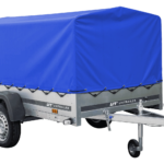 Remorque à un essieu sur ressorts 230x125 UNITRAILER GARDEN 230/R KIPP avec châssis H-800 et bâche bleue