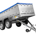 Remorque double essieux Garden Trailer 264/2 KIPP avec roue jockey, rehausses de ridelles et bâche plate bleue
