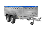 Remorque double essieux Garden Trailer 264/2 KIPP avec roue jockey, rehausses de ridelles et bâche plate bleue – Image 4