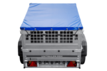 Remorque porte-voitures 150x106 UNITRAILER GARDEN 150 KIPP avec côtés en filet et bâche bleue – Image 3