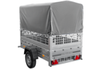Remorque porte-voitures 200x106 UNITRAILER GARDEN 200 KIPP avec côtés en filet, châssis H-800 et bâche grise – Image 3