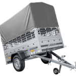 Remorque porte-voitures 200x106 UNITRAILER GARDEN 200 KIPP avec côtés en filet, châssis H-800 et bâche grise