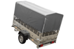 Remorque porte-voitures 230x125 UNITRAILER GARDEN 230 KIPP avec côtés en filet, châssis H-800 et bâche grise – Image 4