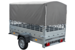 Remorque porte-voitures 230x125 UNITRAILER GARDEN 230 KIPP avec côtés en filet, châssis H-800 et bâche grise – Image 5