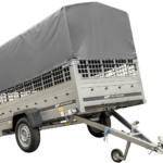 Remorque porte-voitures 230x125 UNITRAILER GARDEN 230 KIPP avec côtés en filet, châssis H-800 et bâche grise