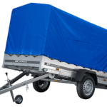 Remorque porte-voitures 264x125 UNITRAILER GARDEN 264 KIPP avec châssis H-1100 et bâche bleue