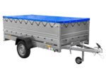 Remorque simple essieu Unitrailer GARDEN TRAILER 264 KIPP avec rehausses de ridelles et bâche plate bleue – Image 4