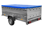 Remorque simple essieu Unitrailer GARDEN TRAILER 264 KIPP avec rehausses de ridelles et bâche plate bleue – Image 5