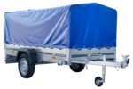 Remorque voiture longue GARDEN TRAILER 264 KIPP avec roue jockey et bâche bleue – Image 5
