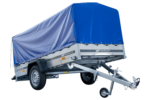 Remorque voiture longue GARDEN TRAILER 264 KIPP avec roue jockey et bâche bleue