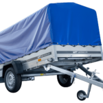 Remorque voiture longue GARDEN TRAILER 264 KIPP avec roue jockey et bâche bleue